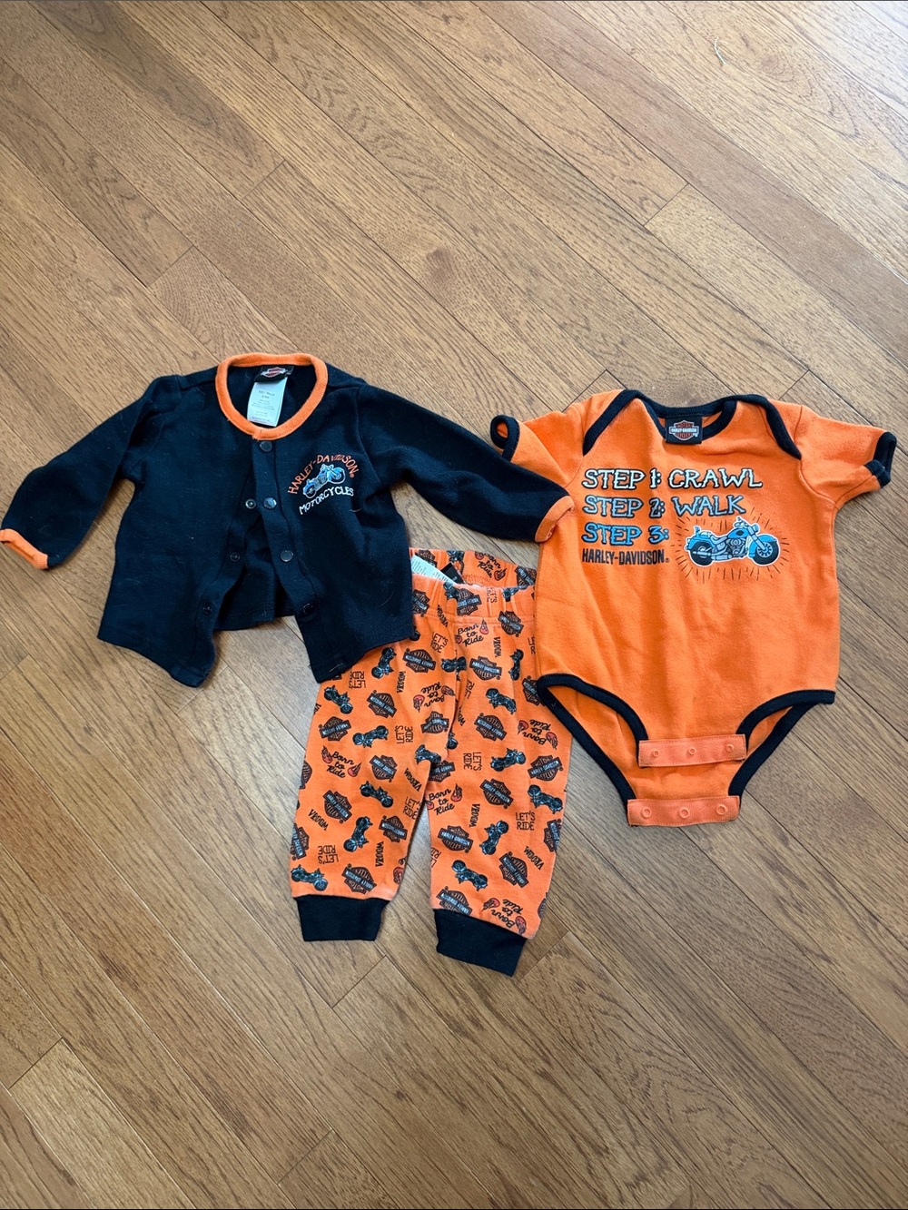 Harley-Davidson Black & Orange Baby Footie Set with Motorcycle Print